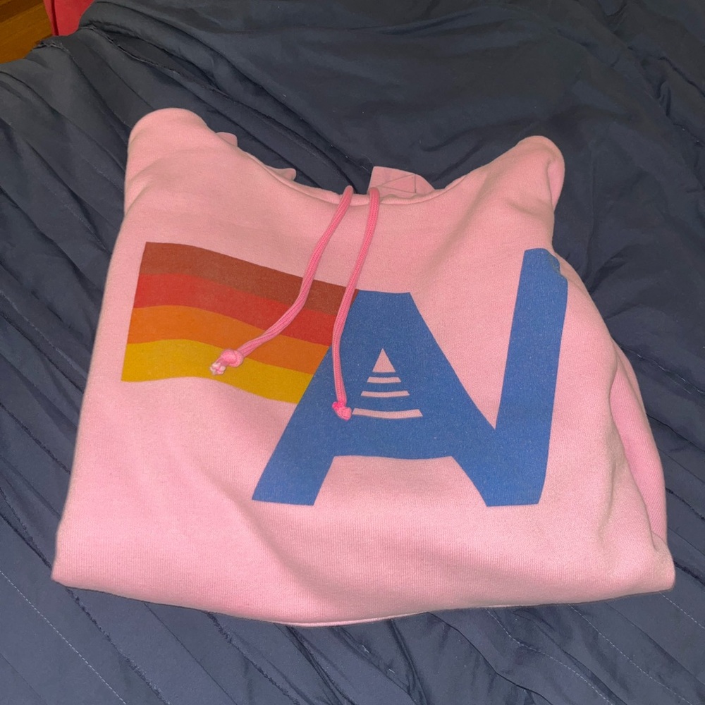 Aviator Nation Pink Hoodie with Blue and Multicolor Design - Picture 2 of 4